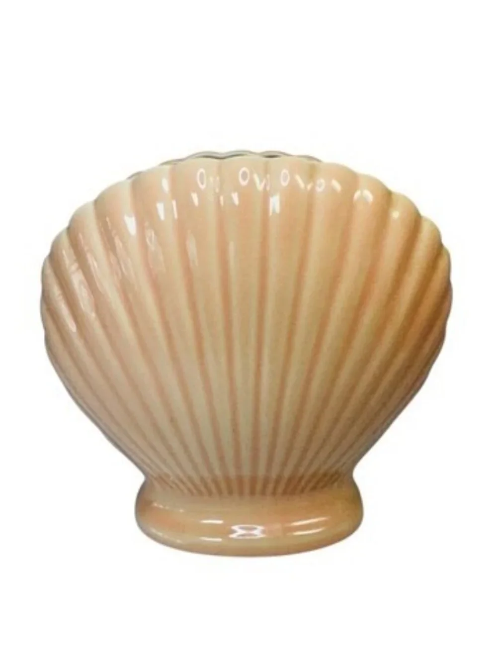Peach Clam Shell Vase Planter Scalloped Ceramic Coral Art Deco Vtg Japan 7